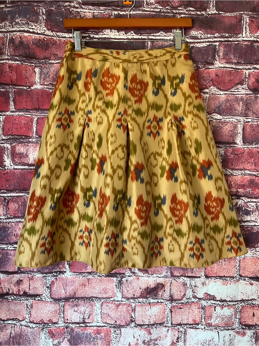 J. Jill Coppersuns Ikat Silk-Look Pleated A-Line Petite Skirt